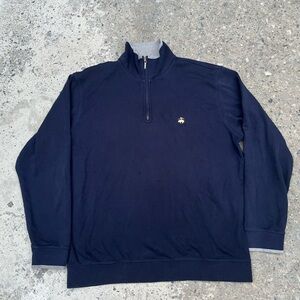 Brooks Brothers Dark Blue Quarter Zip Pullover Sweater 100% Pima Cotton XL